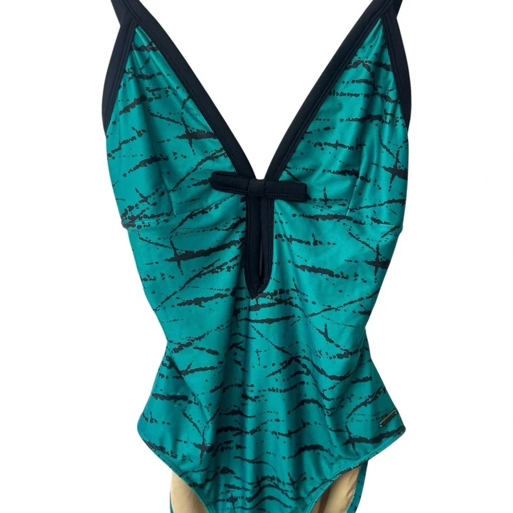 NEW Stussy RARE Green‎ Black Bow Open Back One Piece Swimsuit Vacation Beach S